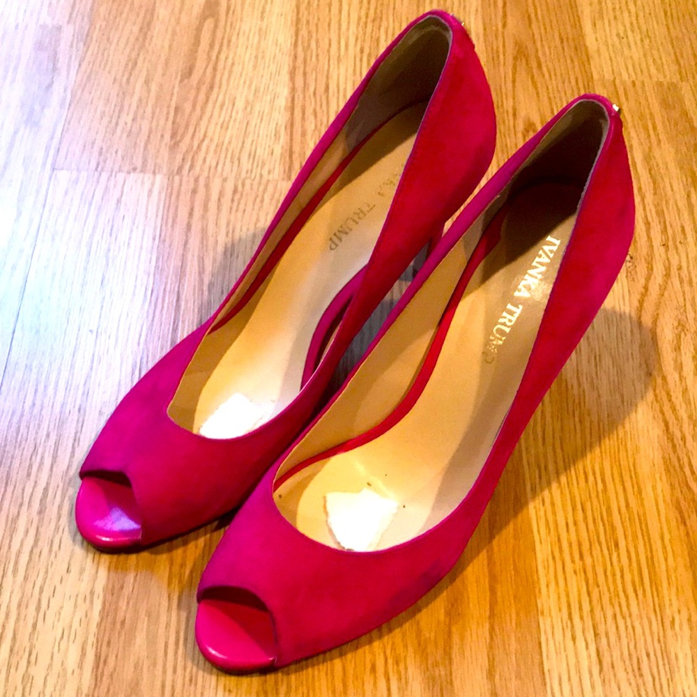 Invanka Trump-Pink Peep Toe Suede Heels